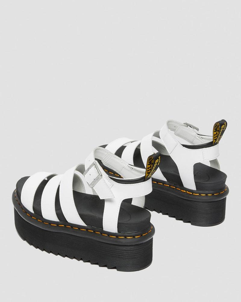 White Women's Dr Martens Blaire Hydro Leather Platform Strap Sandals | CA 324QMA